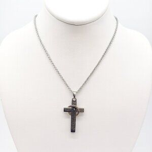 ✨ Silver Lord's Prayer Cross Pendant Necklace Interlocking Ring Unisex NWT